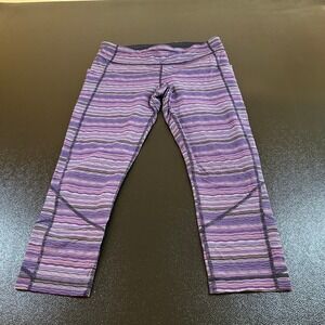 Lululemon Athletic Cropped Leggings Purple Striped Gym Pants Womens 10 30x22.5"